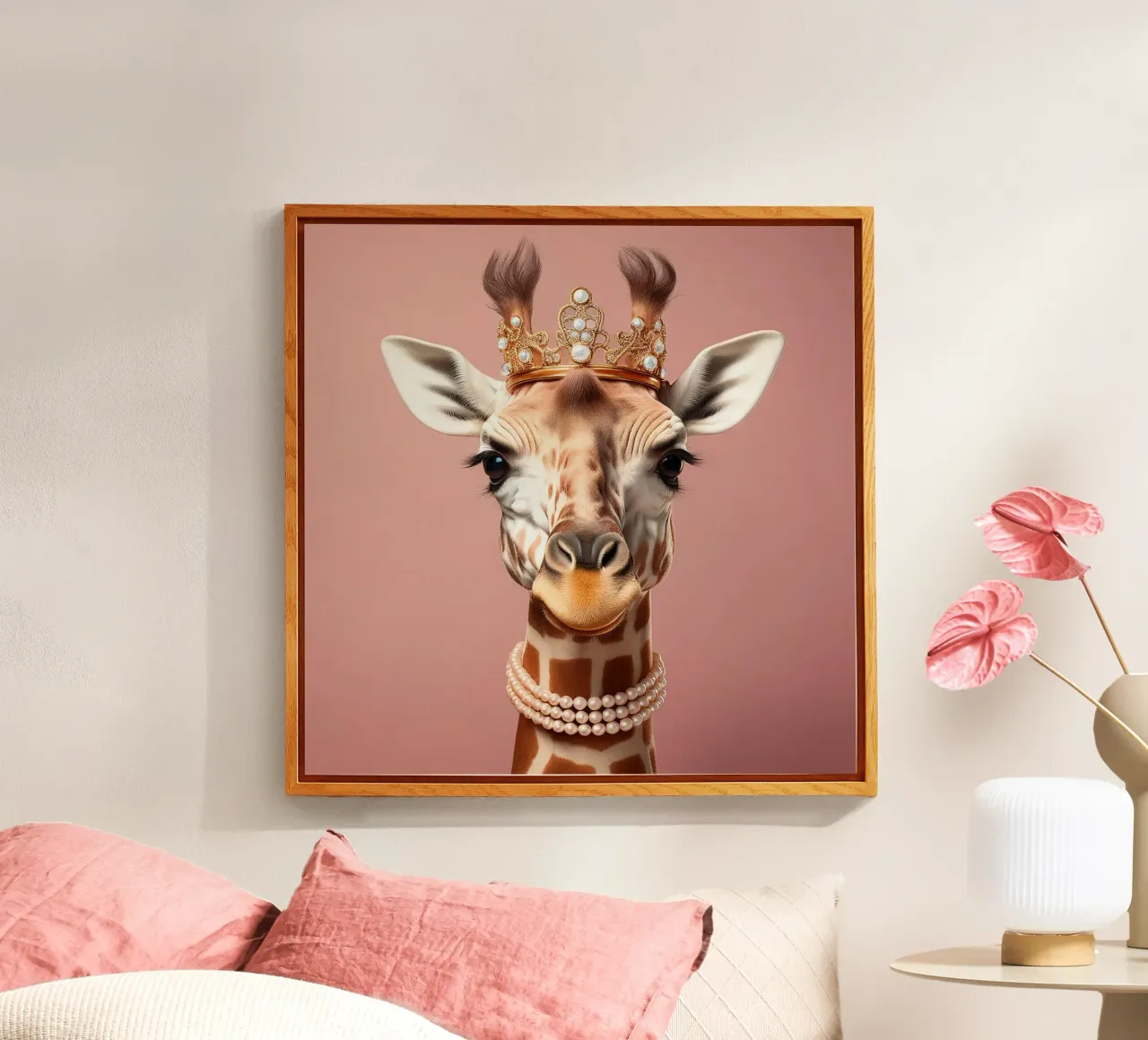 Majestic Giraffe with Crown and Pearls – Regal Animal Art acrylic glass by FlexiDesignsByK