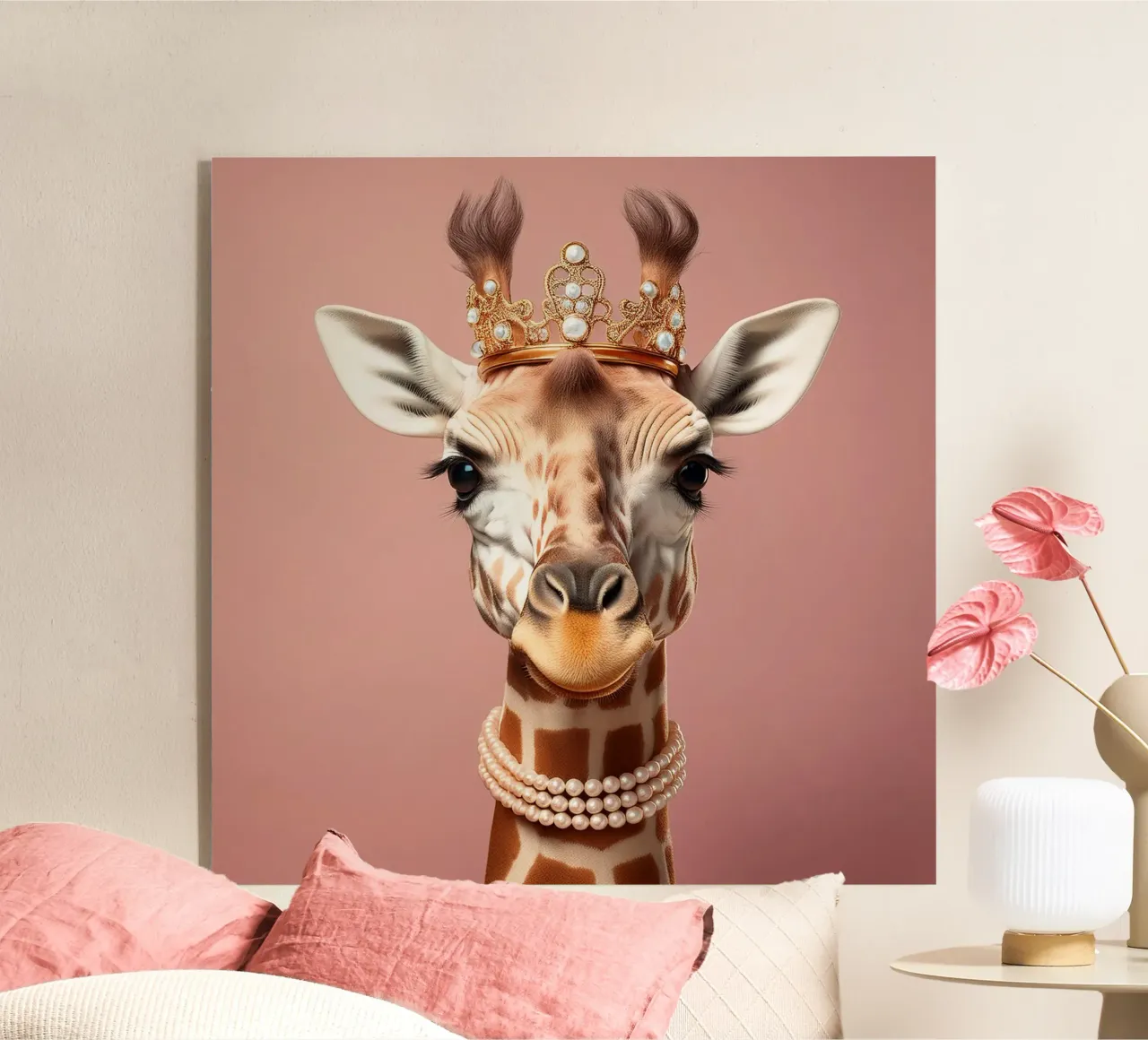 Majestic Giraffe with Crown and Pearls – Regal Animal Art acrylic glass by FlexiDesignsByK