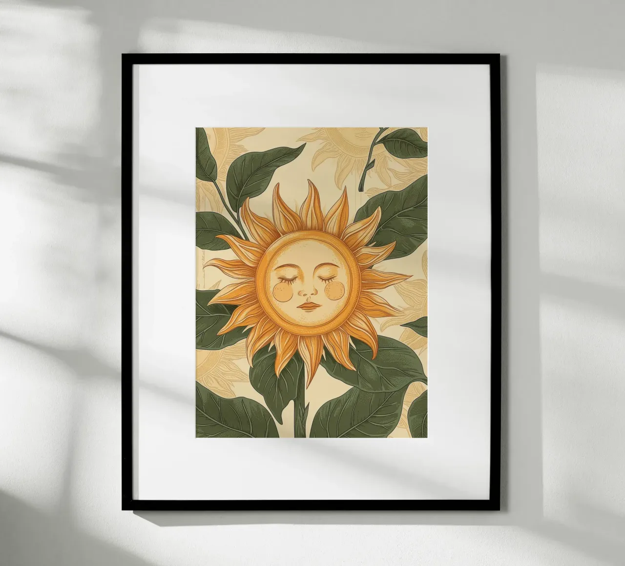 Girasole viso retrò floreale estate primavera fiori botanici poster con telaio in legno da Gentle Echoes Art