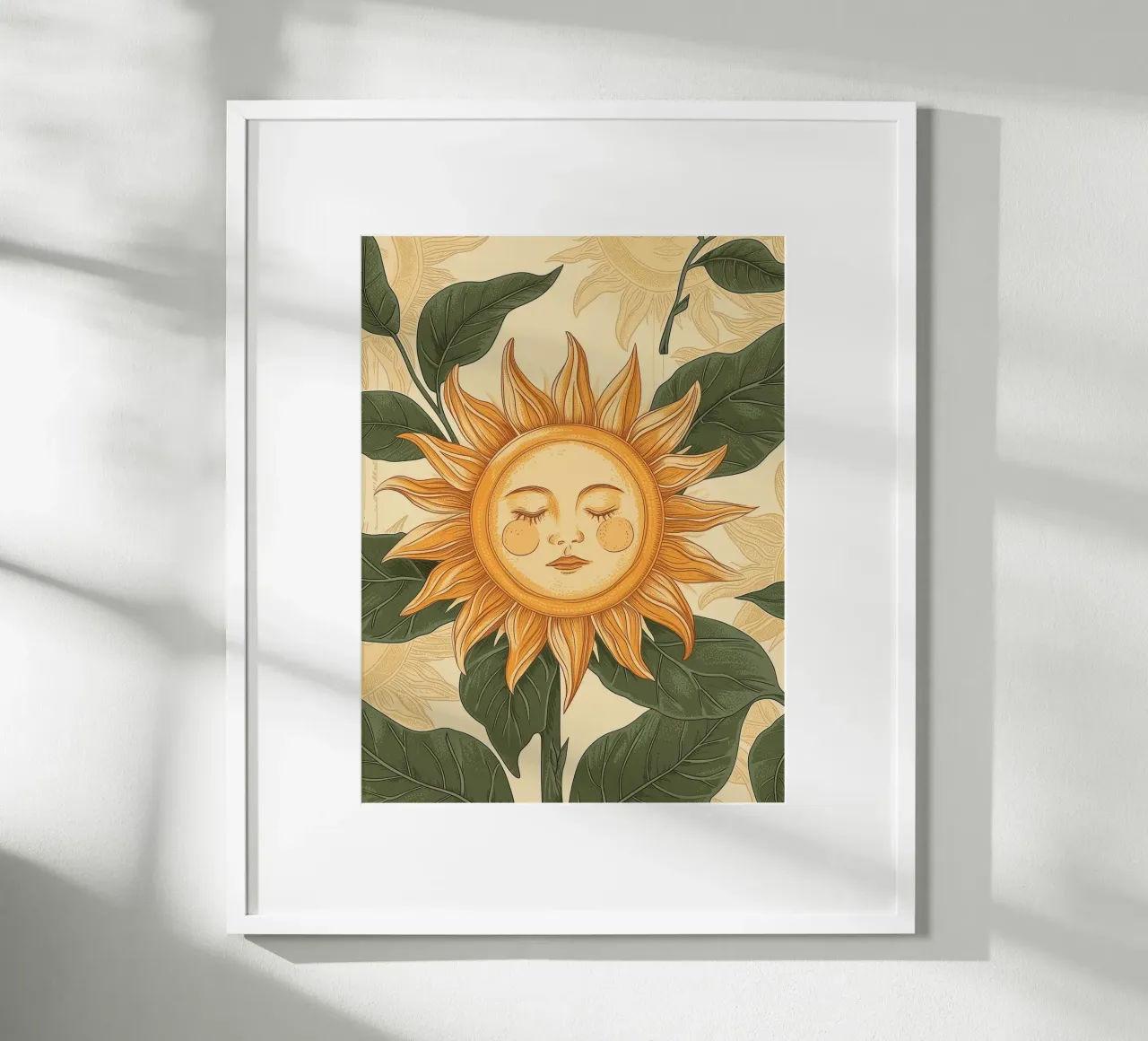 Girasole viso retrò floreale estate primavera fiori botanici poster con telaio in legno da Gentle Echoes Art