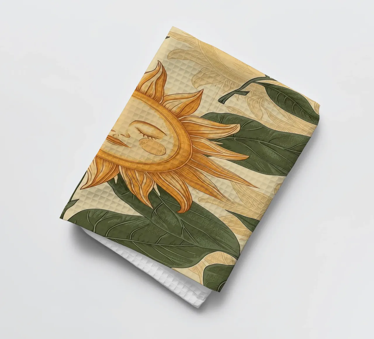 Sunflower Face Retro Floral Summer Spring Botanical Flowers tea towel by Gentle Echoes Art