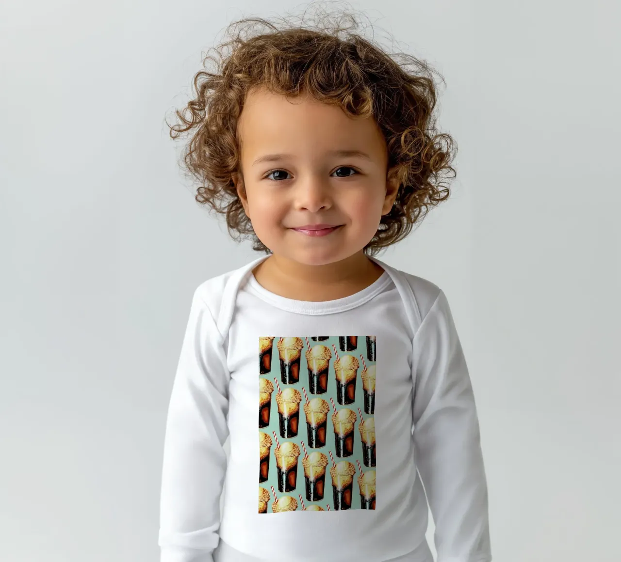Rootbeer Float Pattern long-sleeve baby romper by Kelly Gilleran