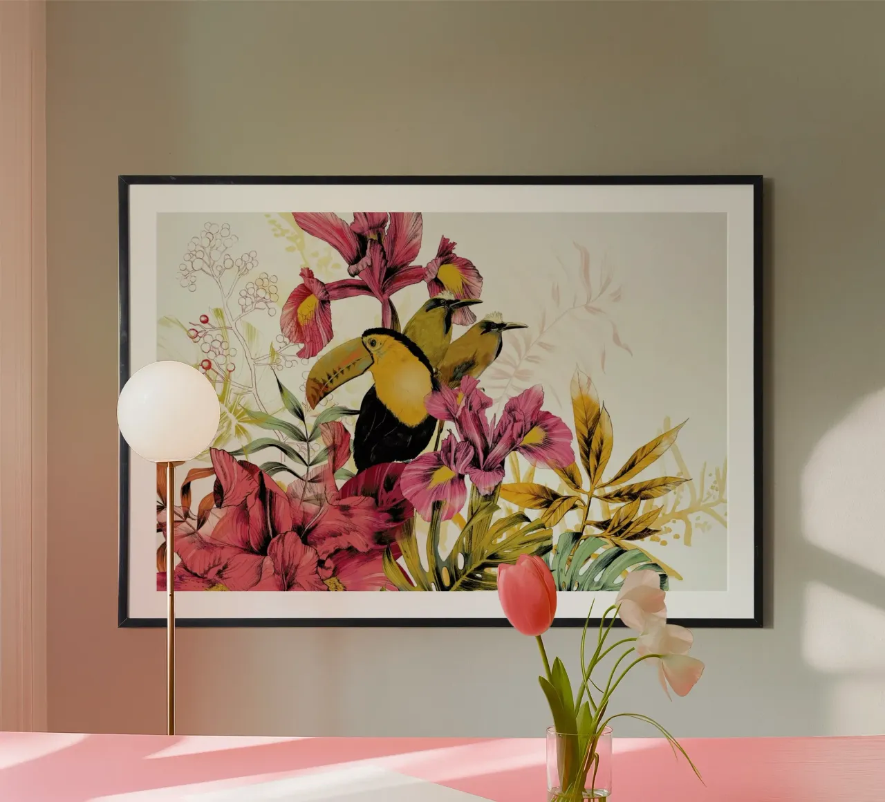 Tropical Garden Toucan poster con telaio in alluminio da La Scarlatte