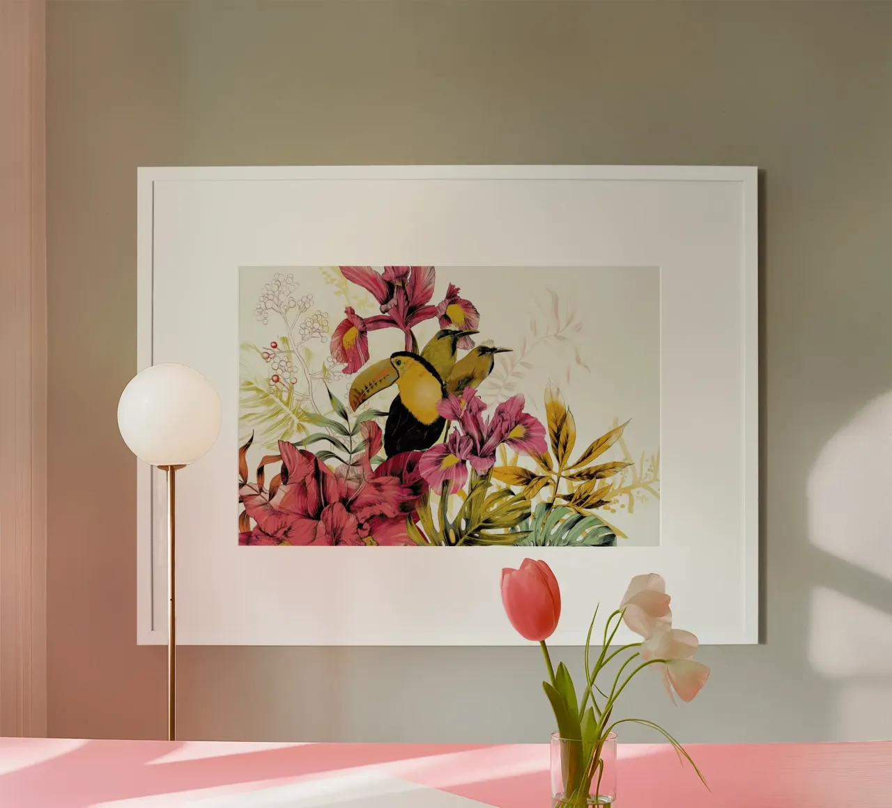 Tropical Garden Toucan poster con telaio in alluminio da La Scarlatte