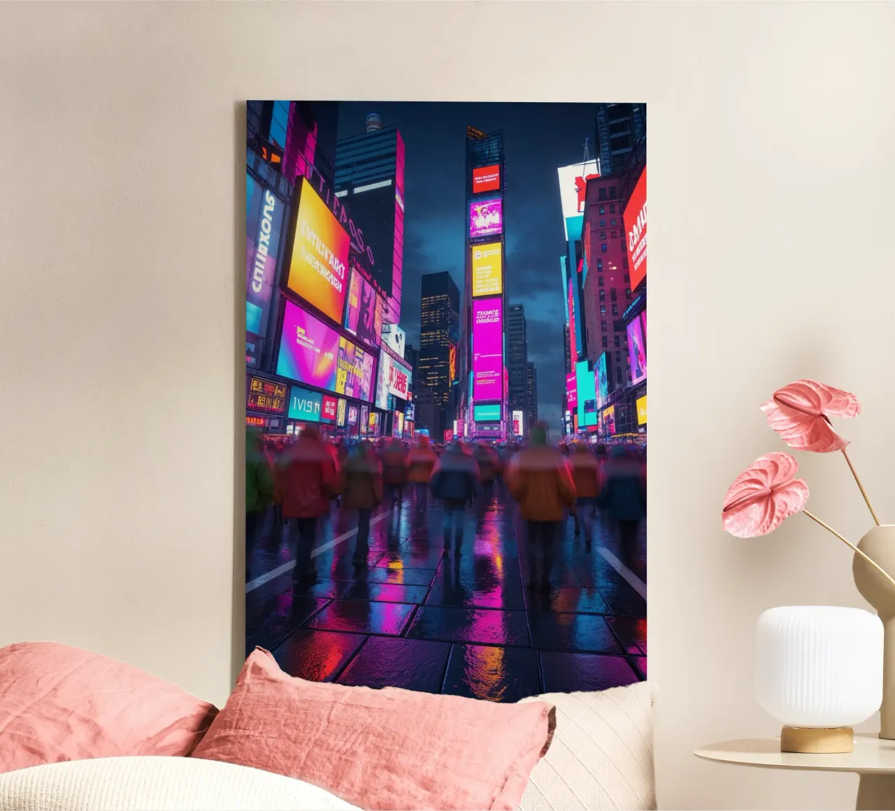 Neon Lights of Times Square at Night tela con Cornice a cassetta da AlbertKlee