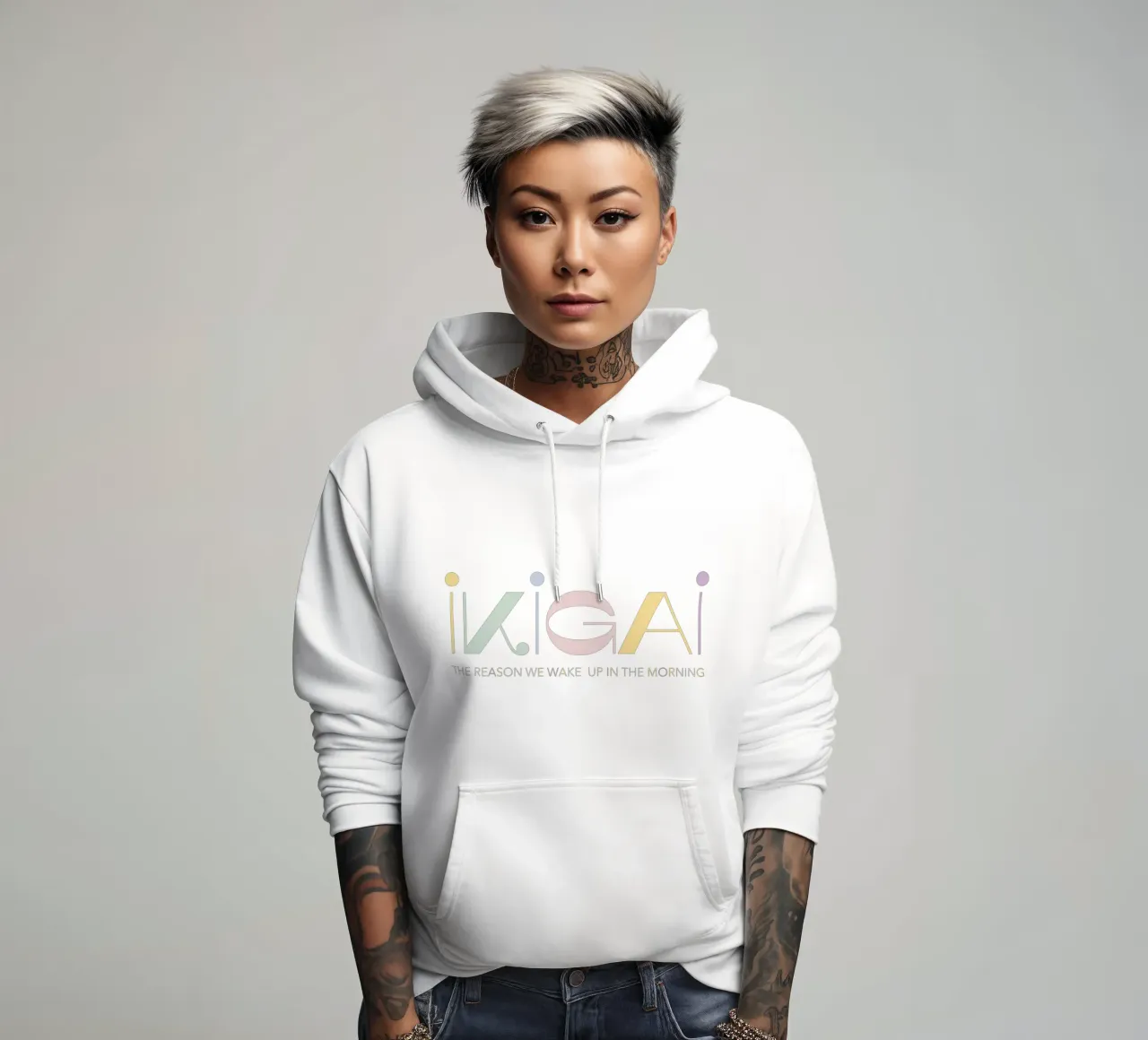 IKIGAI - Japanese felpa con cappuccio da natural neutral