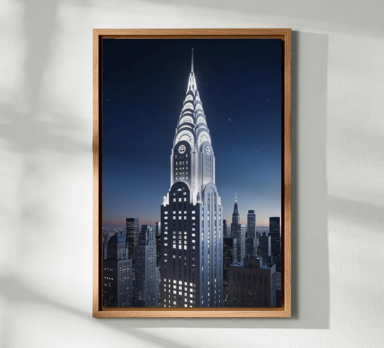 Illuminated Chrysler Building Under Stars tela con Cornice a cassetta da AlbertKlee