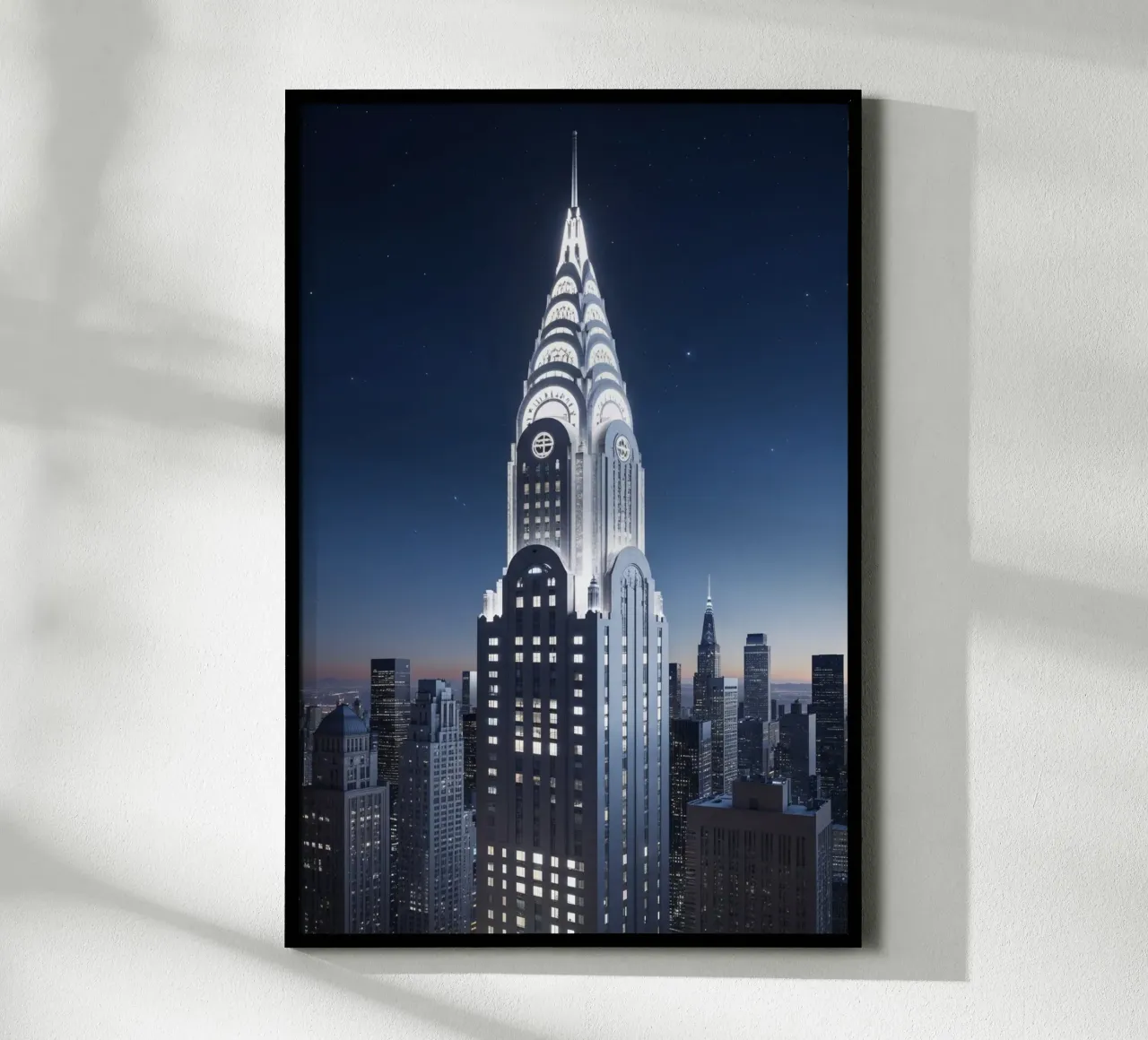 Illuminated Chrysler Building Under Stars poster con telaio in legno da AlbertKlee