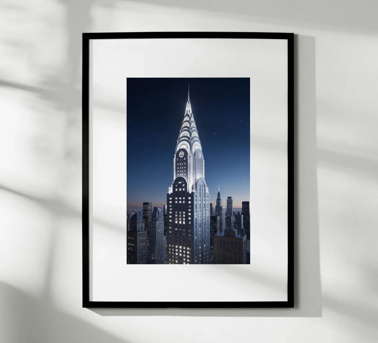 Illuminated Chrysler Building Under Stars poster con telaio in legno da AlbertKlee