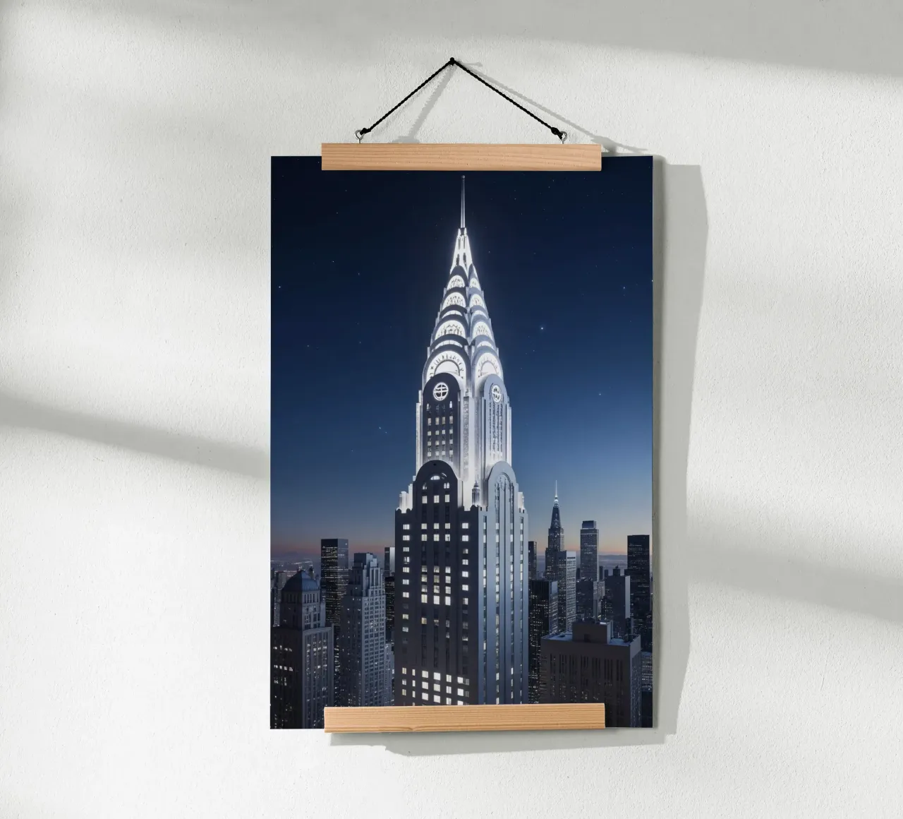 Illuminated Chrysler Building Under Stars poster con telaio in legno da AlbertKlee
