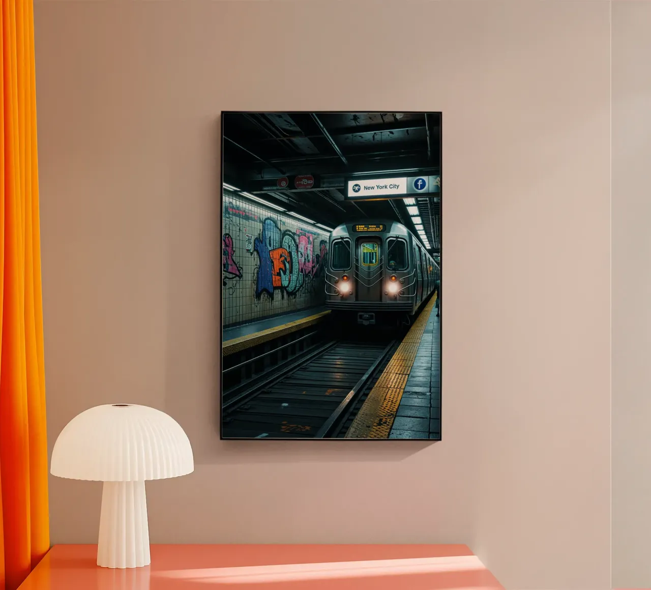 New York Subway Train Under Neon Glow plexiglass da AlbertKlee