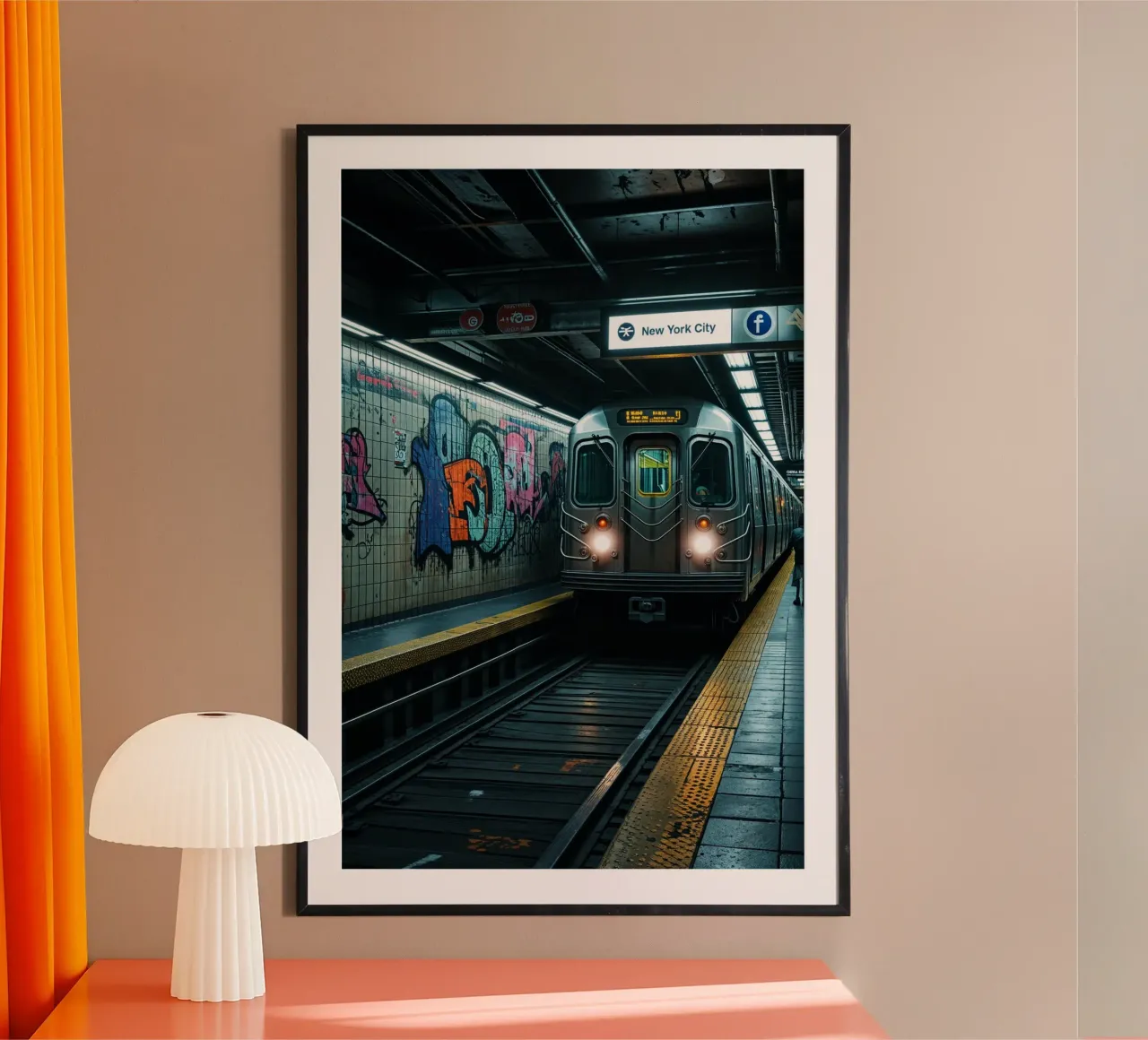 New York Subway Train Under Neon Glow carta hahnemühle da AlbertKlee