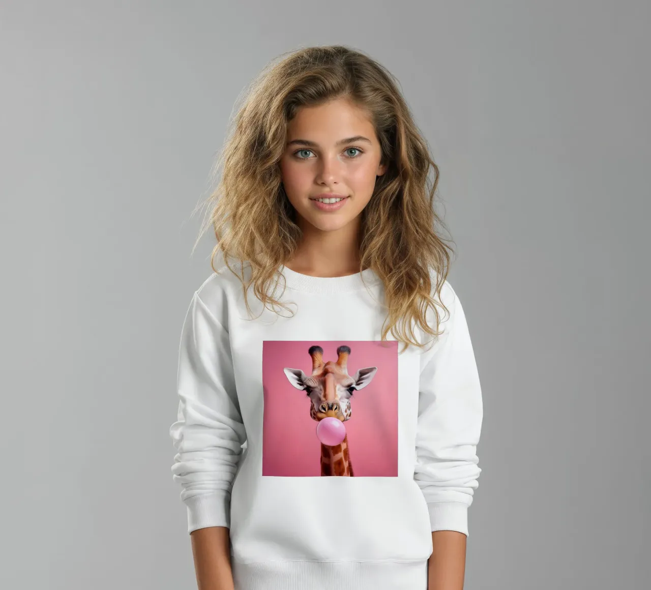 Giraffa eccentrica che soffia una gomma da masticare rosa - Arte animale divertente felpa bambino da FlexiDesignsByK