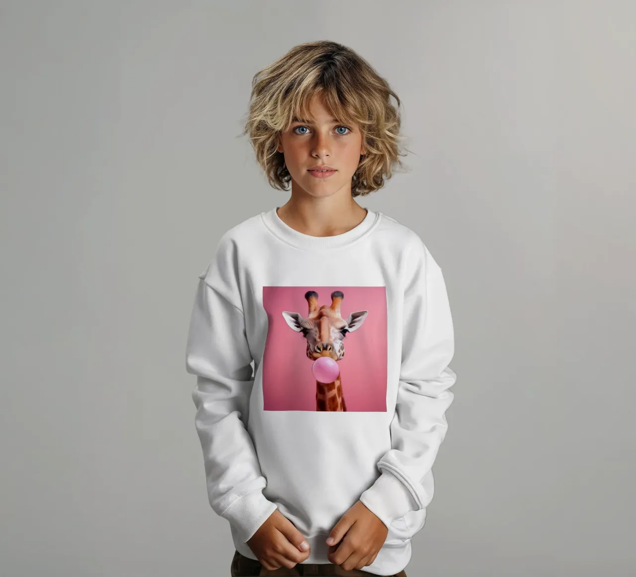 Giraffa eccentrica che soffia una gomma da masticare rosa - Arte animale divertente felpa bambino da FlexiDesignsByK