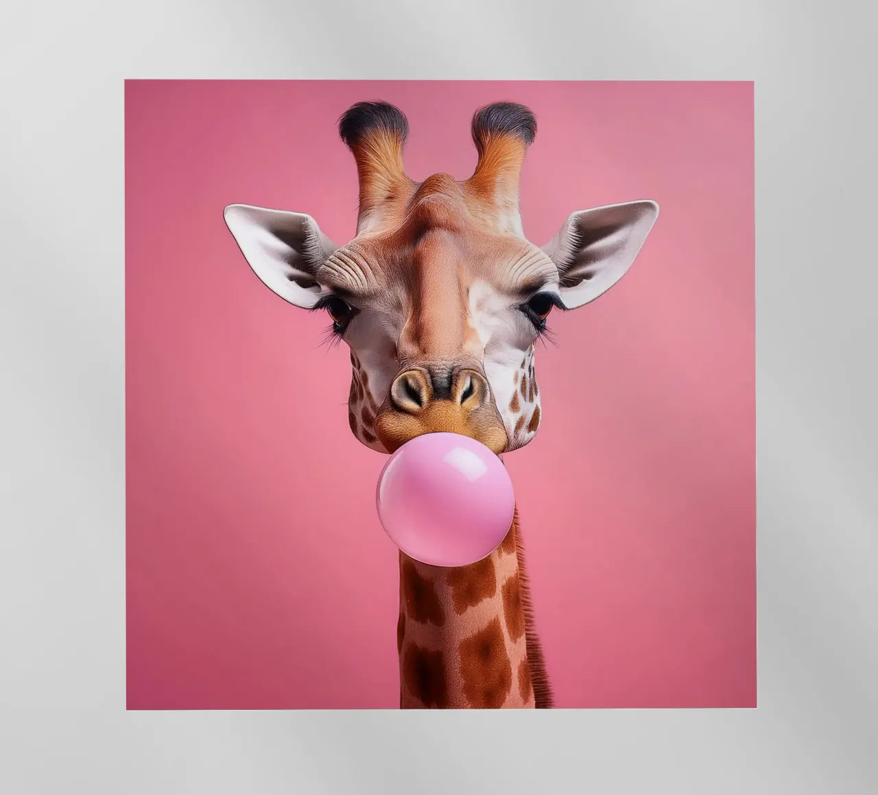 Quirky Giraffe Blowing Pink Bubblegum – Fun Animal Art backlit film by FlexiDesignsByK