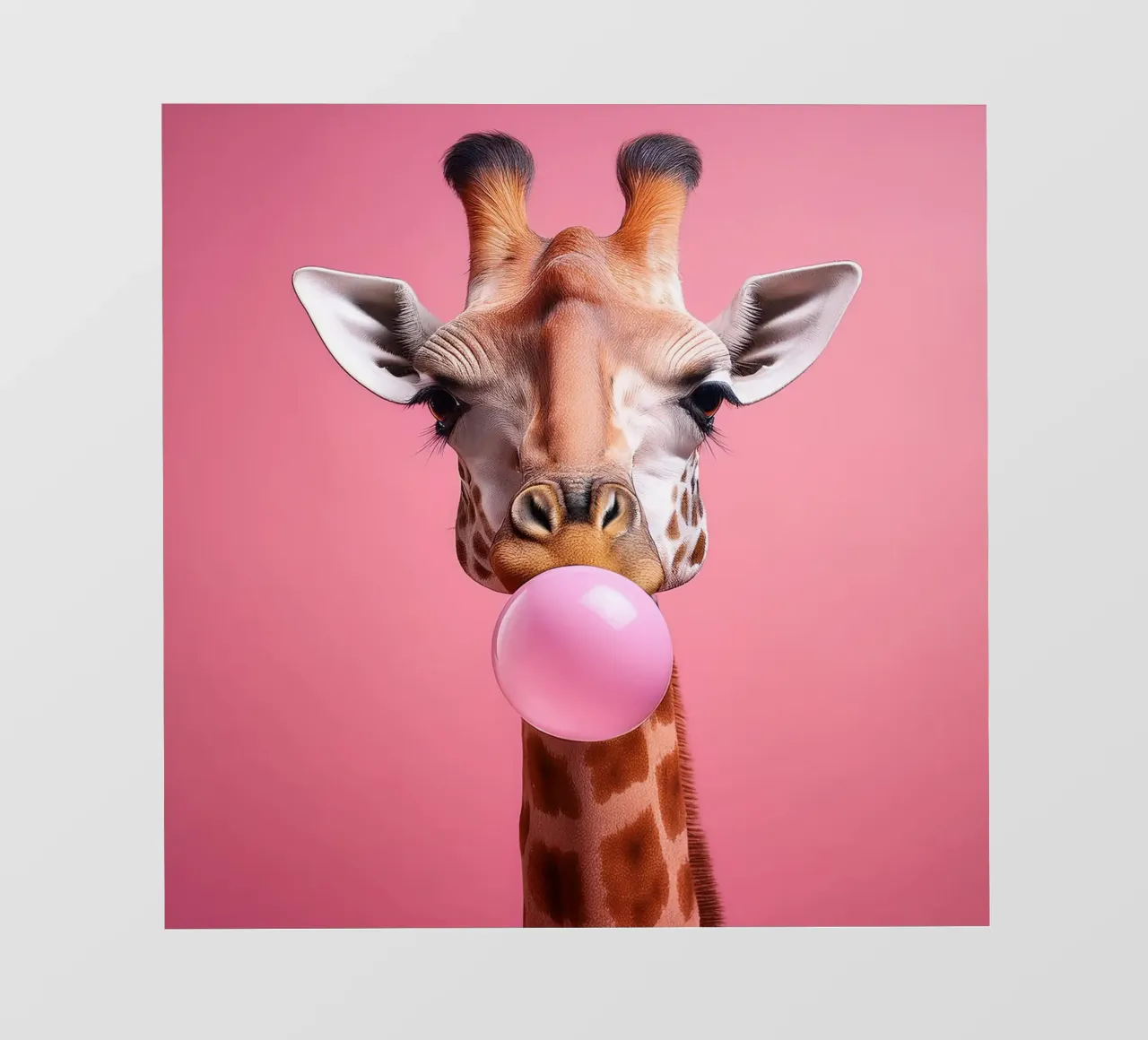 Quirky Giraffe Blowing Pink Bubblegum – Fun Animal Art backlit film by FlexiDesignsByK