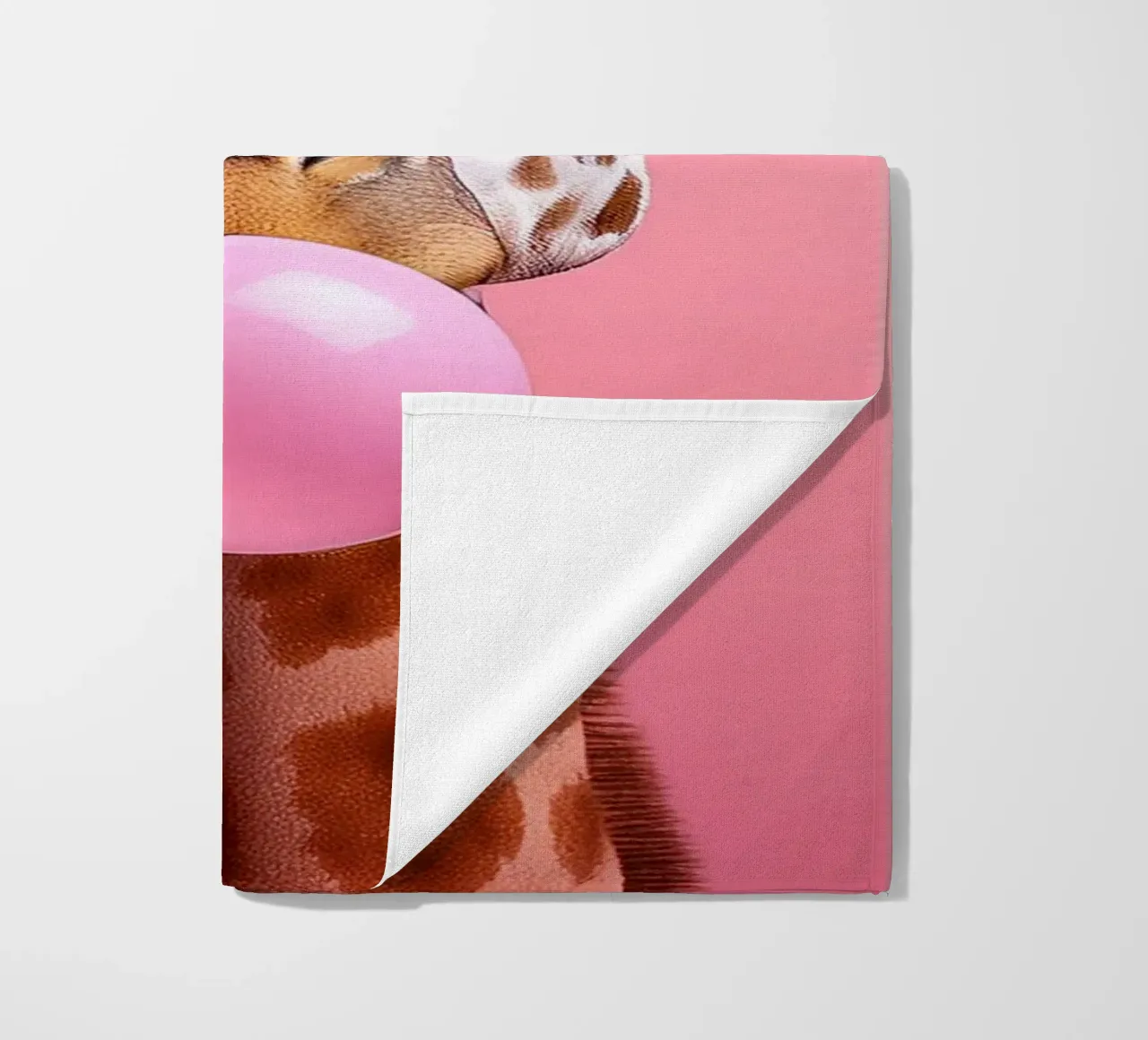 Quirky Giraffe Blowing Pink Bubblegum – Fun Animal Art beach towel by FlexiDesignsByK