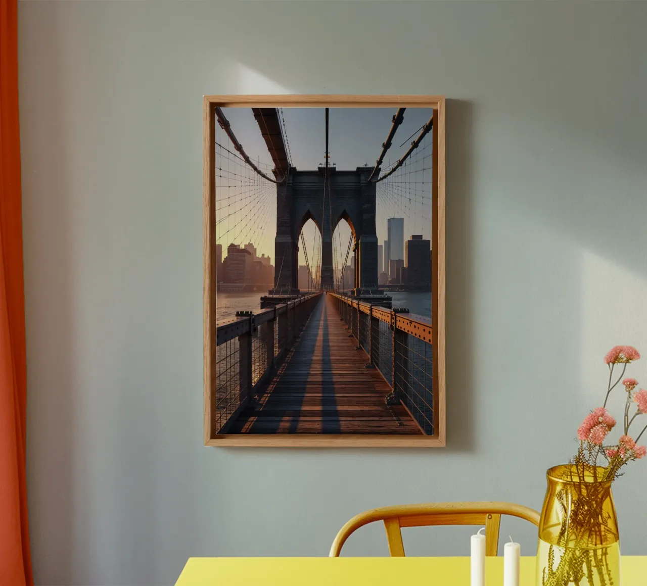 Brooklyn Bridge at Sunrise: A Timeless View tela con Cornice a cassetta da AlbertKlee