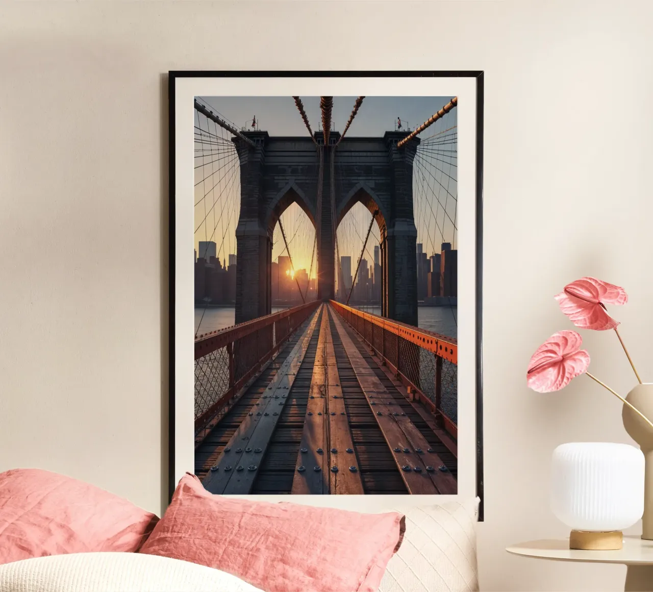 Symmetry of the Brooklyn Bridge at Dawn poster da AlbertKlee