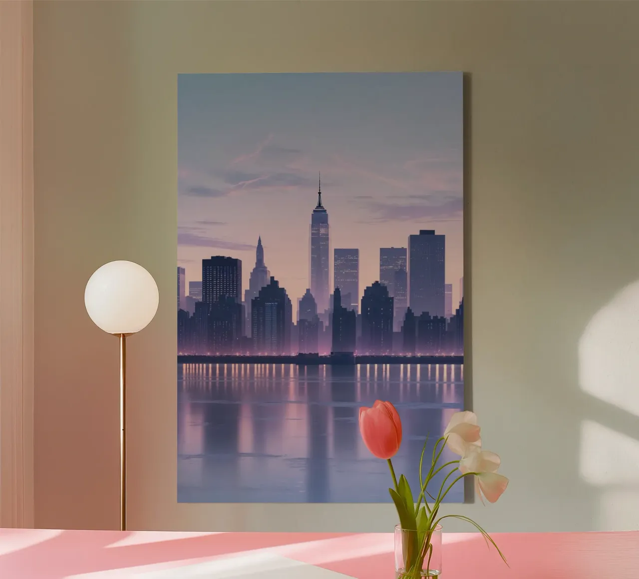 New York Skyline: Serenity Over the Hudson River tela con Cornice a cassetta da AlbertKlee