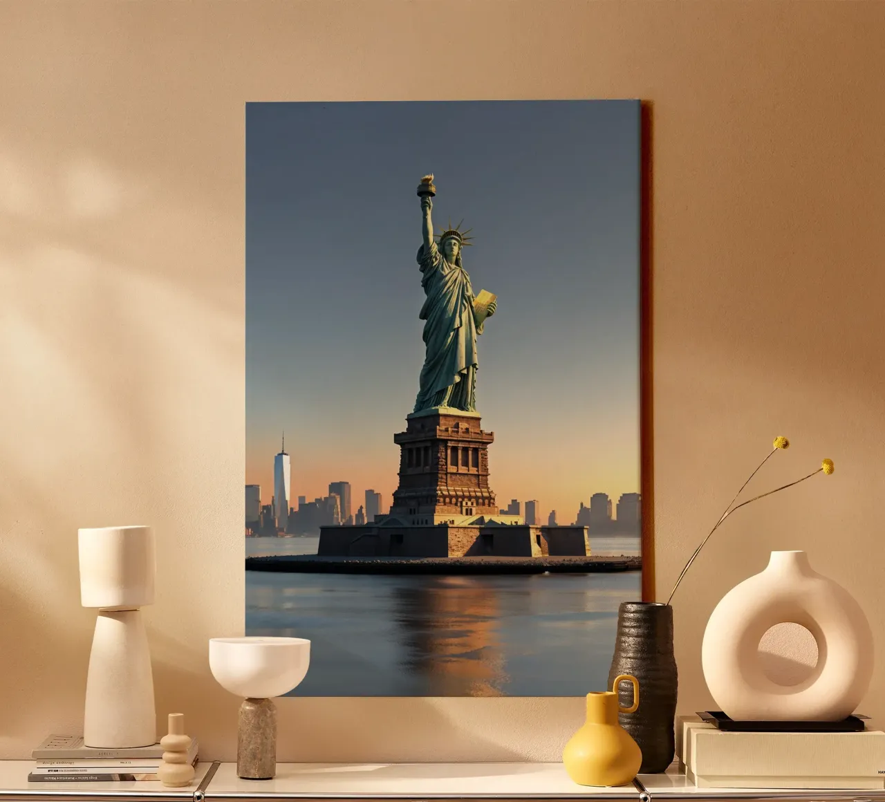 Sunset Glow on the Statue of Liberty tela con Cornice a cassetta da AlbertKlee