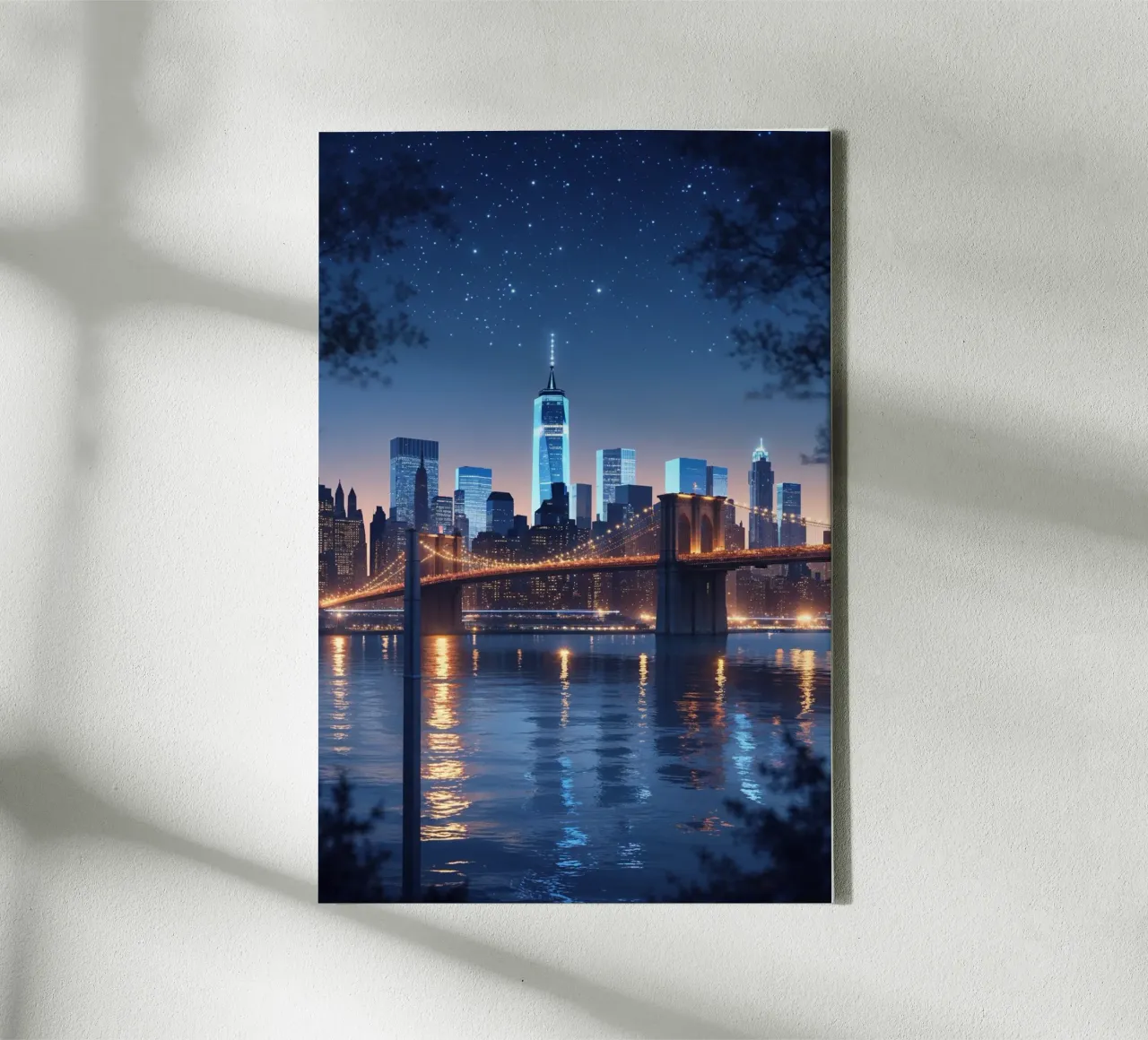 Brooklyn Bridge Illuminated Under Starry Skies tela da AlbertKlee
