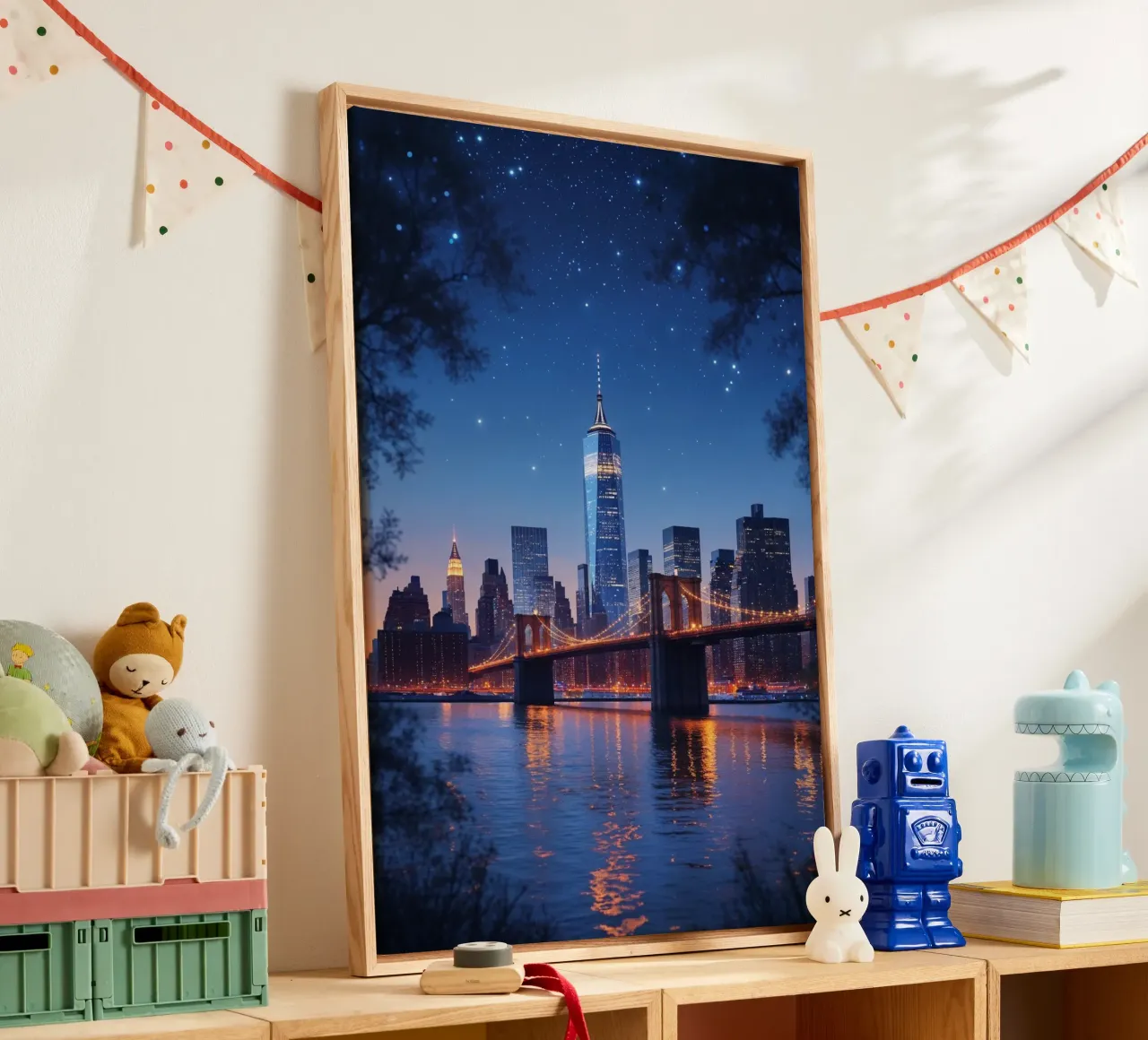 Starlit Skies Over Brooklyn Bridge and NYC tela con Cornice a cassetta da AlbertKlee