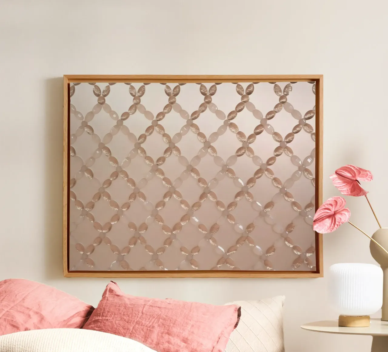 Rose gold pattern Elegance canvas with Floater frame by Carinaprint