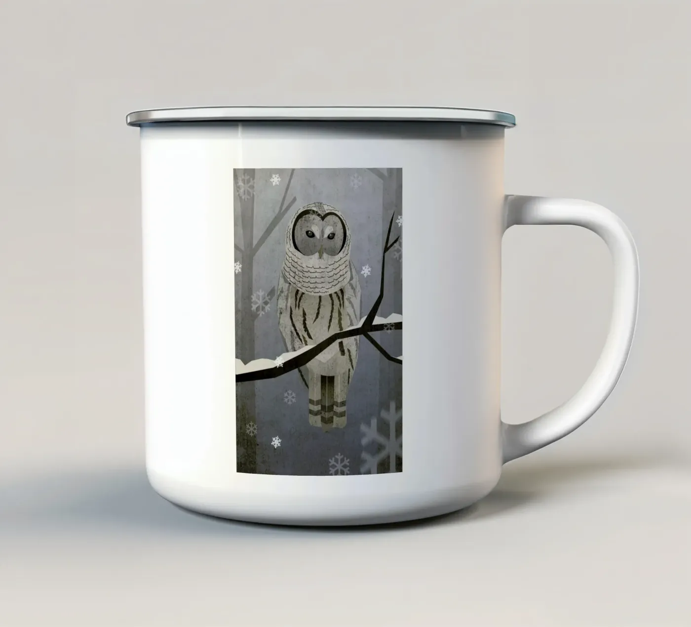 Schnee-Eule enamel mug by Sabrina Ziegenhorn