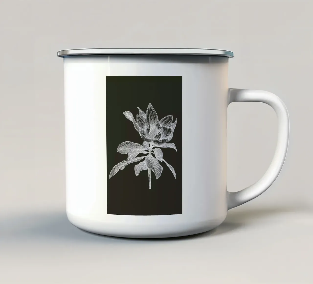 Magnolia - White on Grey tazza in smalto da Pen & Ink