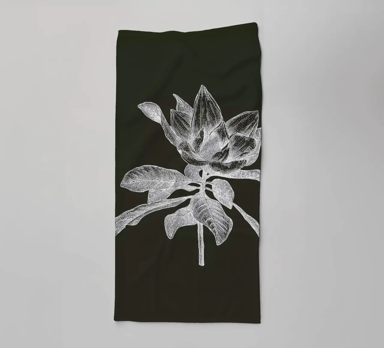 Magnolia - White on Grey towel by Pen & Ink