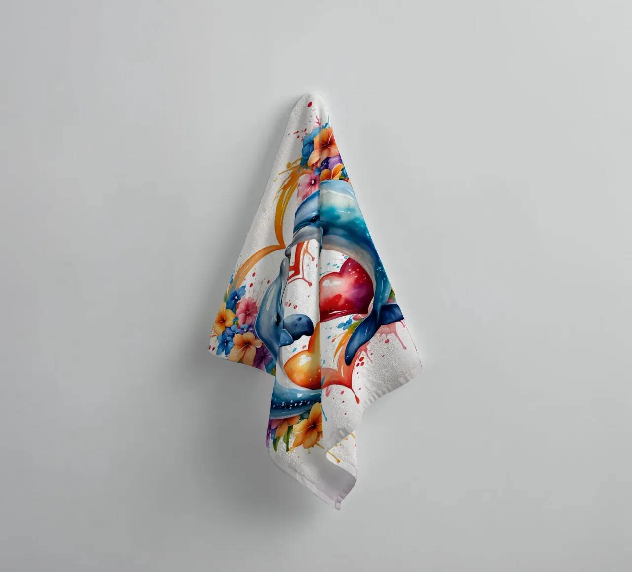Dolphins in love, Valentine's Day towel by Holidays