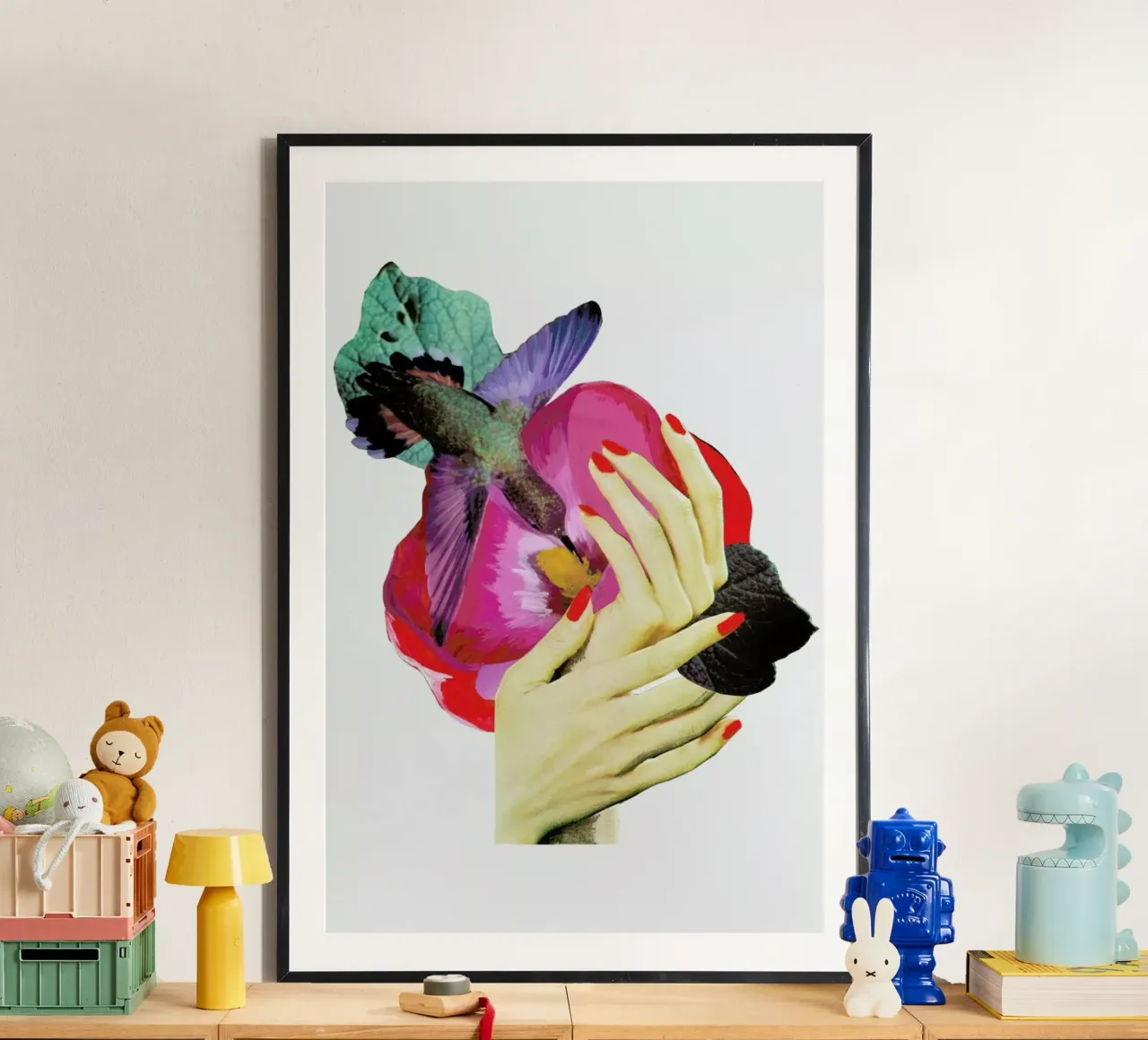 Het recht mooi te zijn - Bird poster con telaio in legno da BlauMaschine