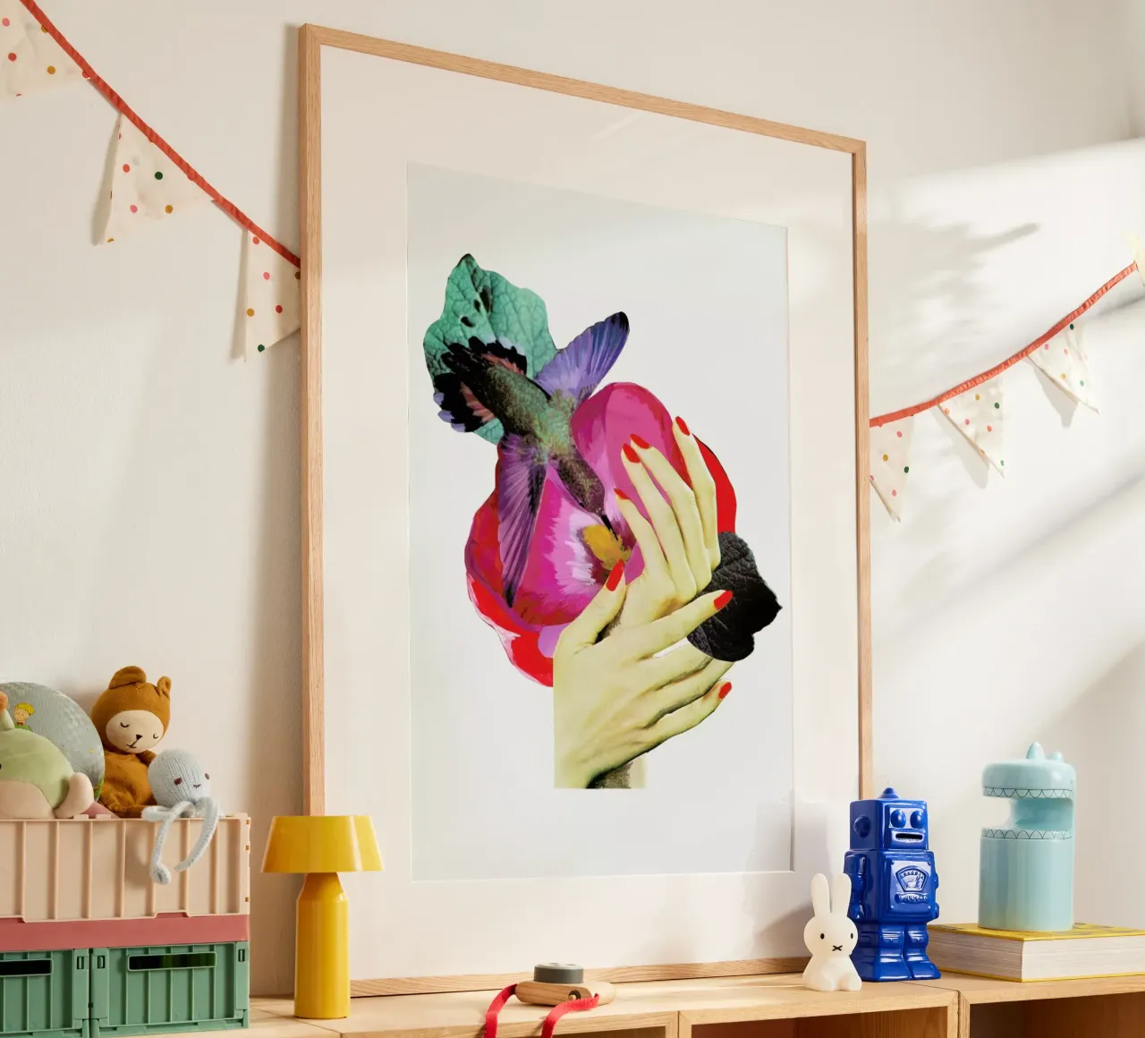 Het recht mooi te zijn - Bird poster con telaio in legno da BlauMaschine