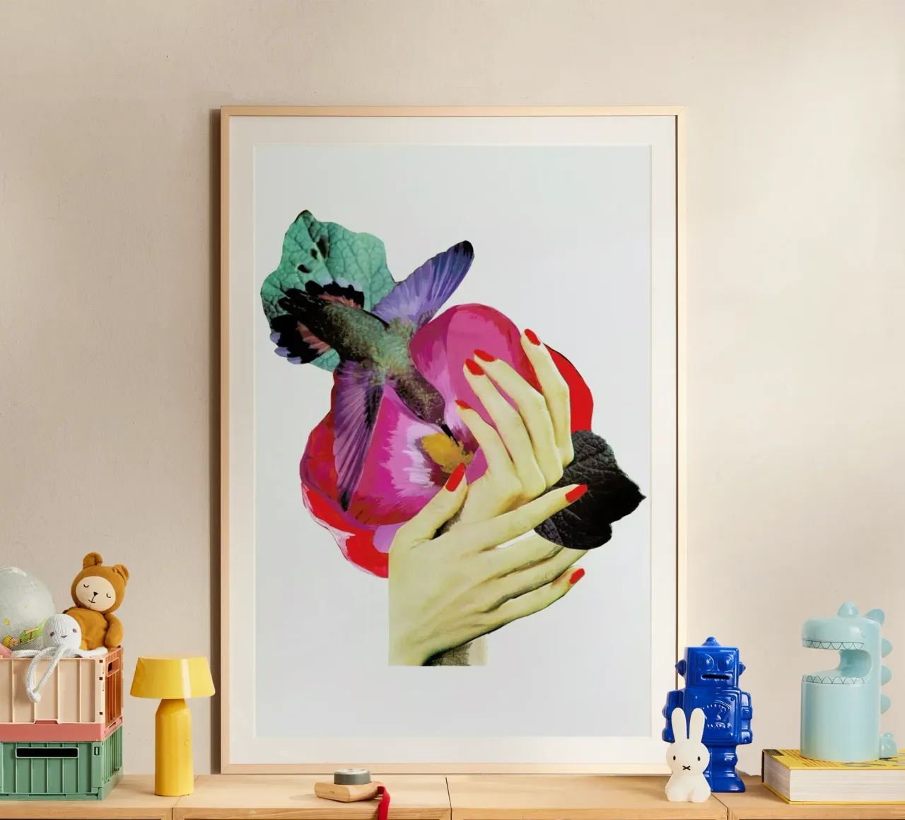 Het recht mooi te zijn - Bird poster con telaio in legno da BlauMaschine
