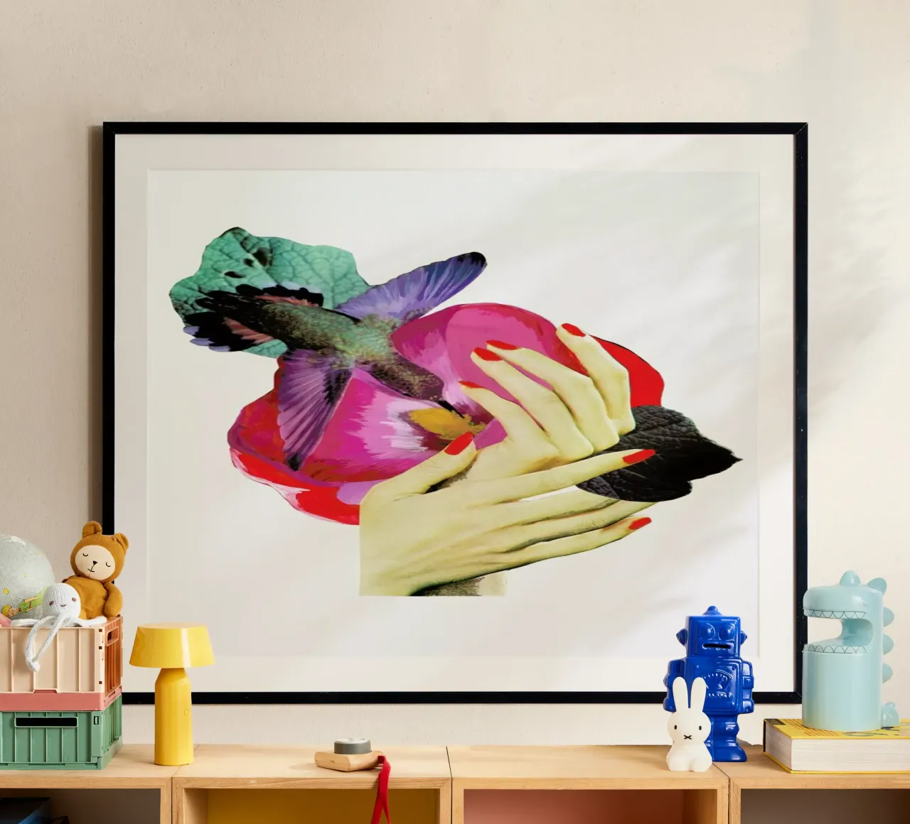 Het recht mooi te zijn - Bird poster con telaio in legno da BlauMaschine