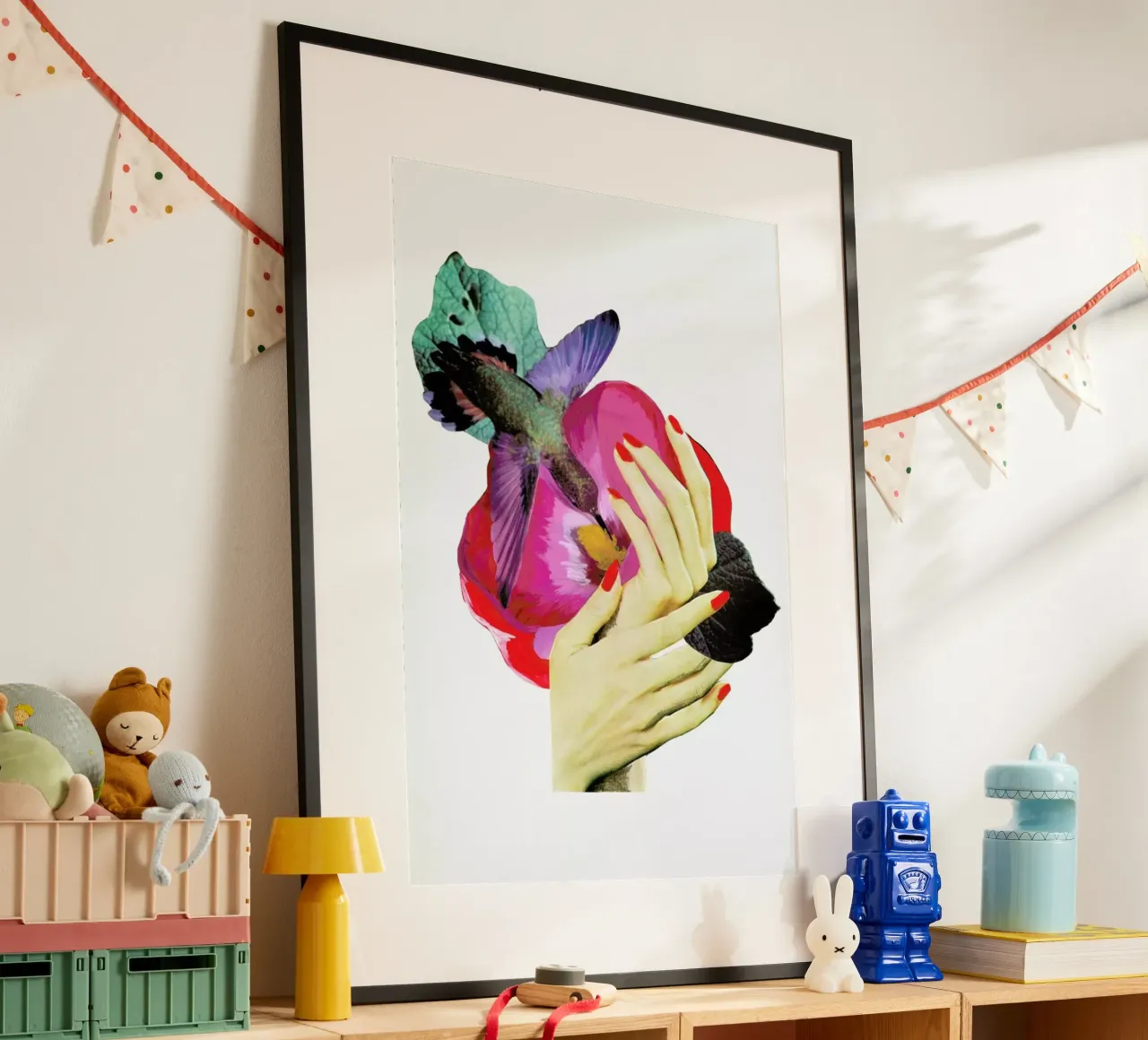 Het recht mooi te zijn - Bird poster con telaio in legno da BlauMaschine