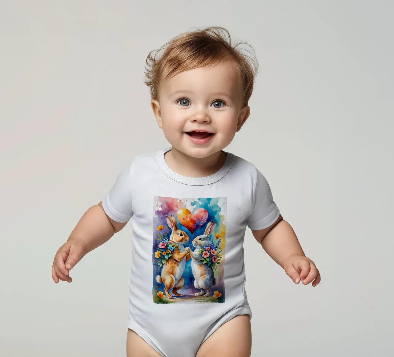 Rabbits in love, Valentine's Day short-sleeve baby romper by Holidays
