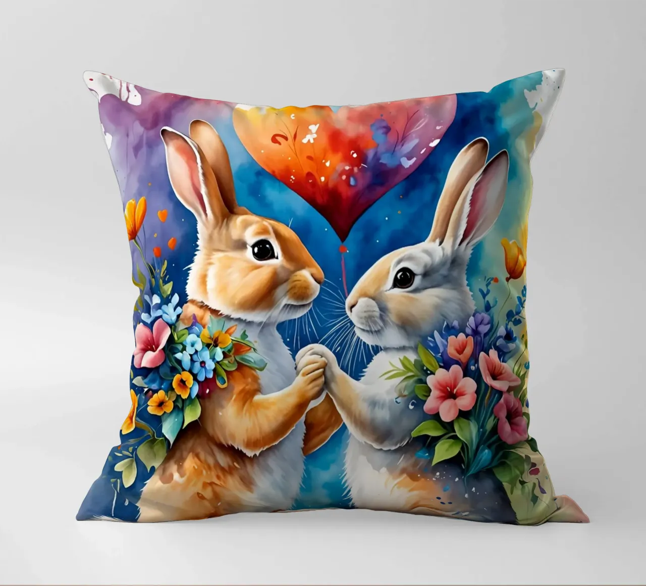 Rabbits in love, Valentine's Day decorative cushion by Holidays