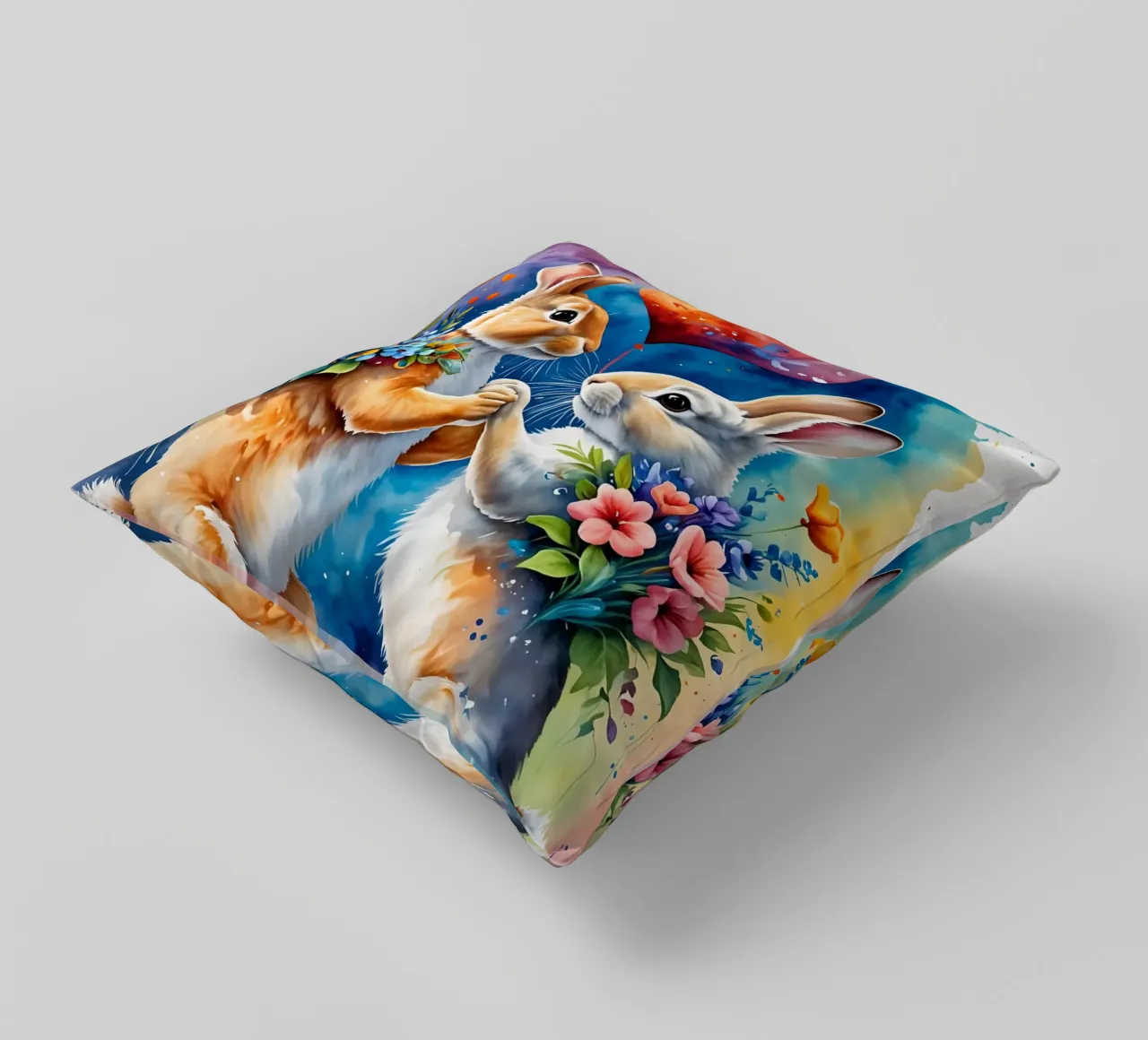 Rabbits in love, Valentine's Day decorative cushion by Holidays