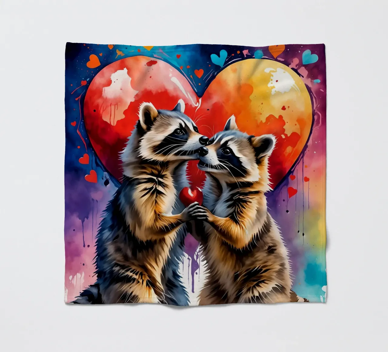 Raccoons in love, Valentine's Day fleece blanket by Holidays