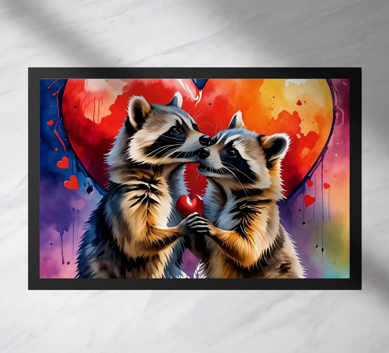 Raccoons in love, Valentine's Day doormat by Holidays