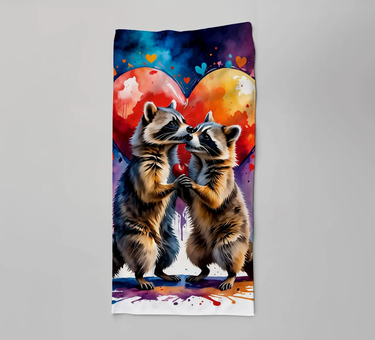 Raccoons in love, Valentine's Day towel by Holidays