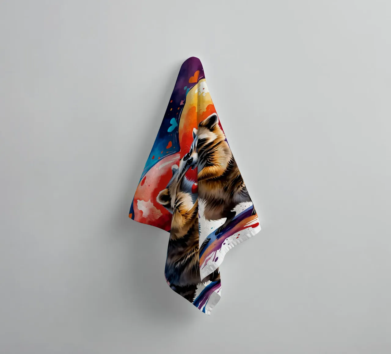 Raccoons in love, Valentine's Day towel by Holidays