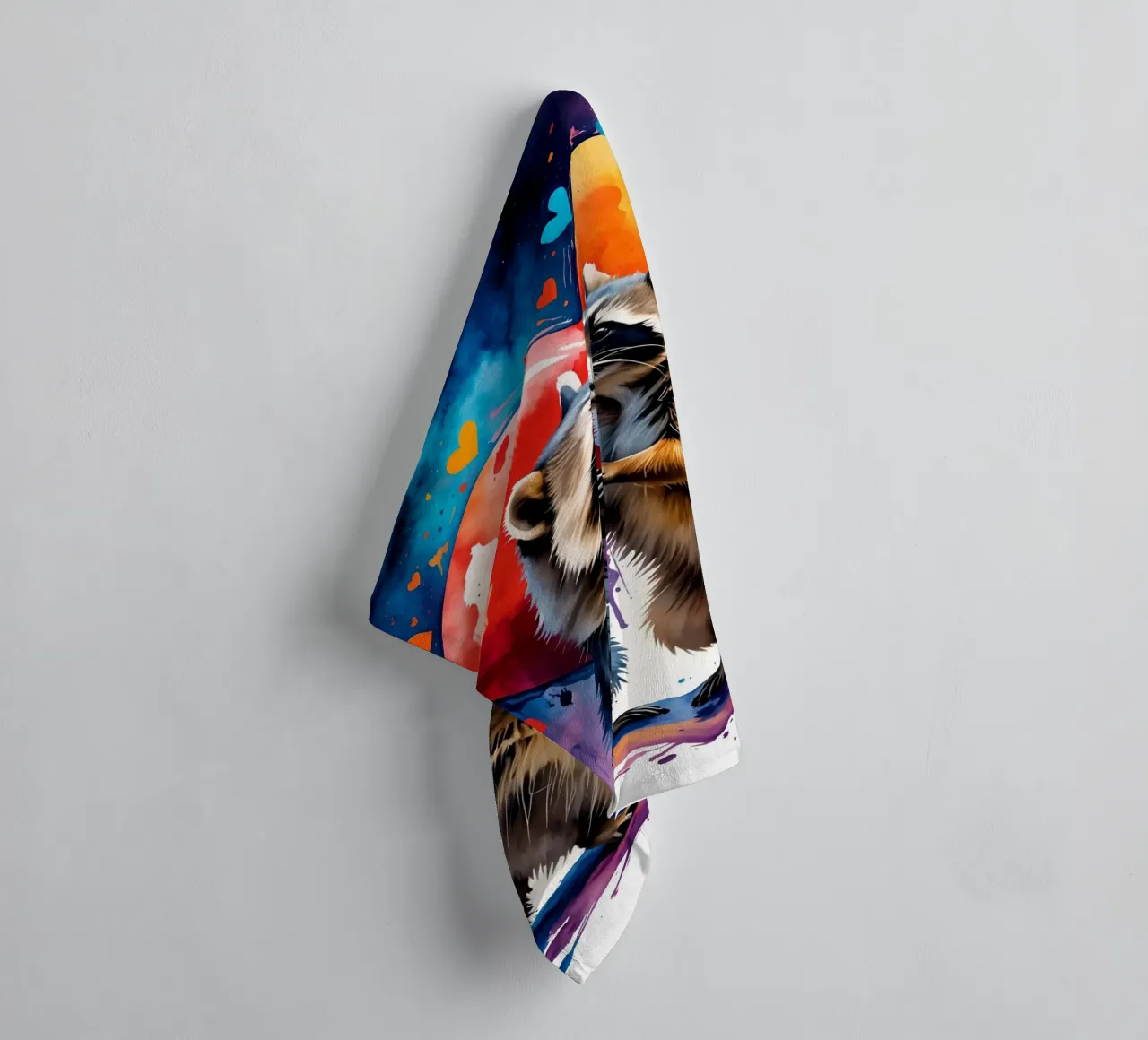 Raccoons in love, Valentine's Day towel by Holidays