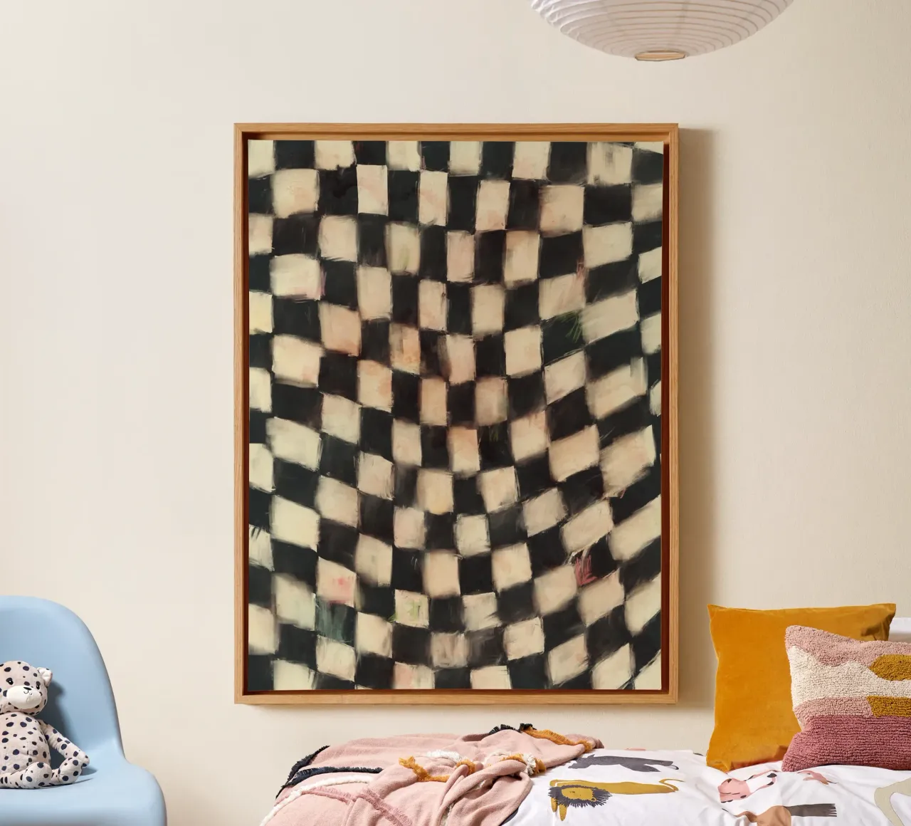 Black And White Checks Leinwand mit Schattenfugenrahmen von treechild