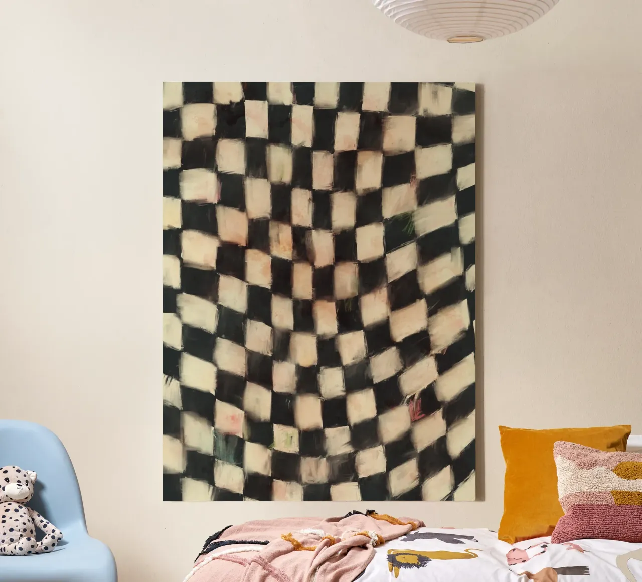 Black And White Checks Leinwand mit Schattenfugenrahmen von treechild