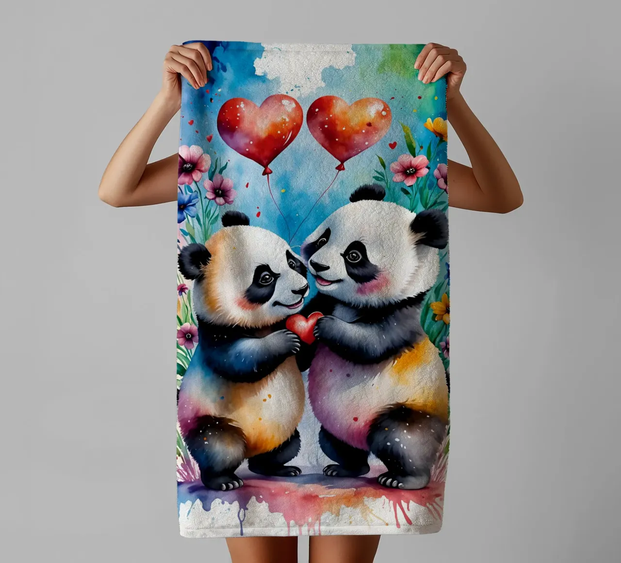 Panda in love, Valentine's Day towel by Holidays