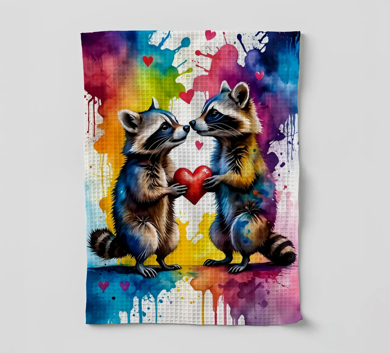 Raccoon in love, Valentine's Day tea towel by Holidays