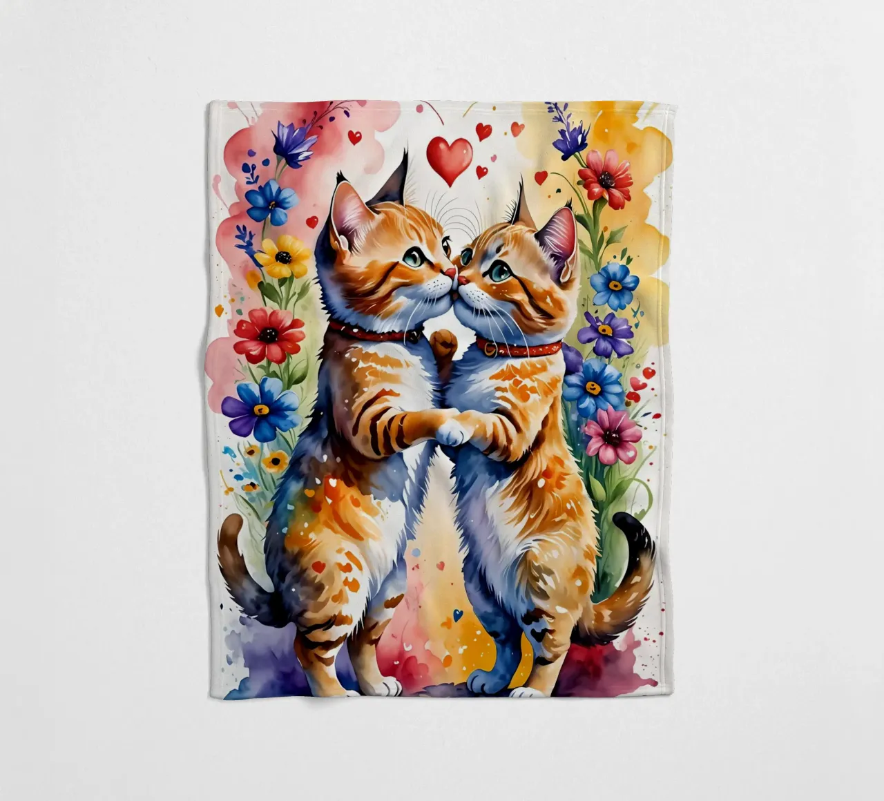 Cats kiss in love, Valentine's Day fleece blanket by Holidays